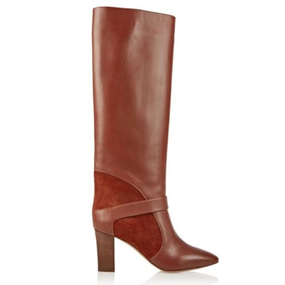 Chloe Shoes - Chloé Rust Brown Suede-paneled Leather Knee Boots